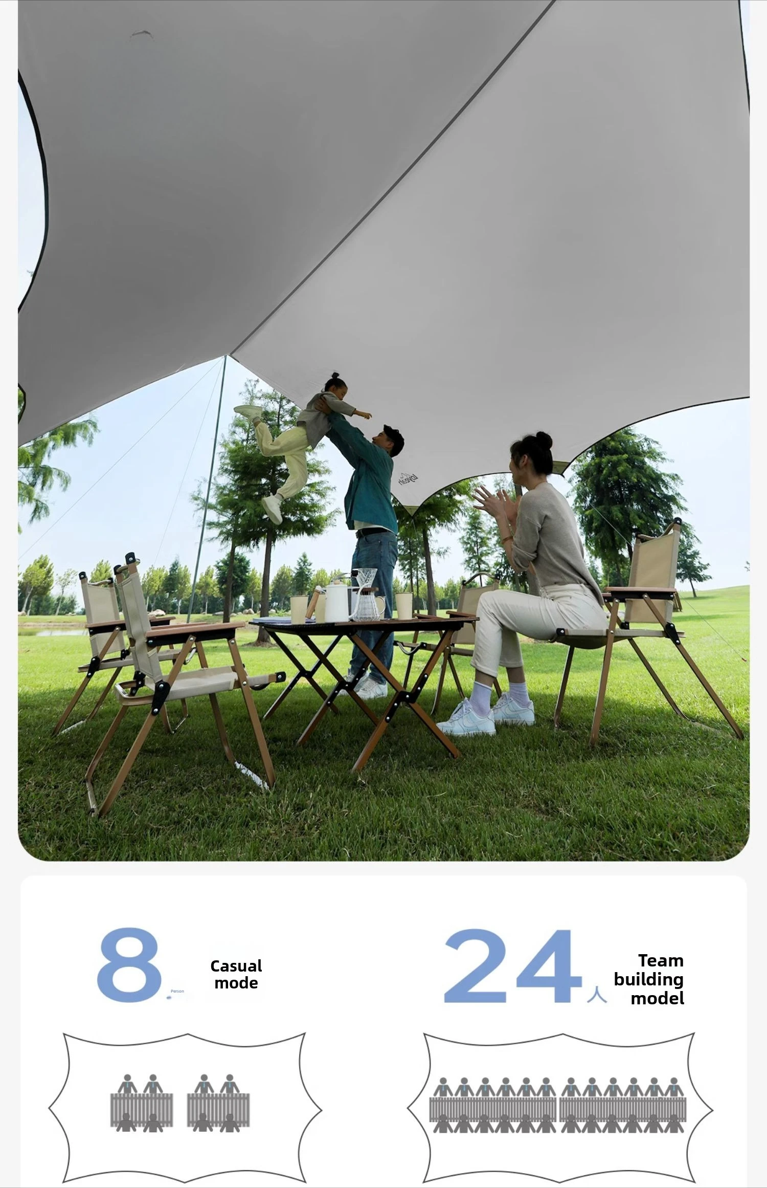 Outdoor Table and Chair Camping Six-piece Set, Awning Portable Small Sky Curtain