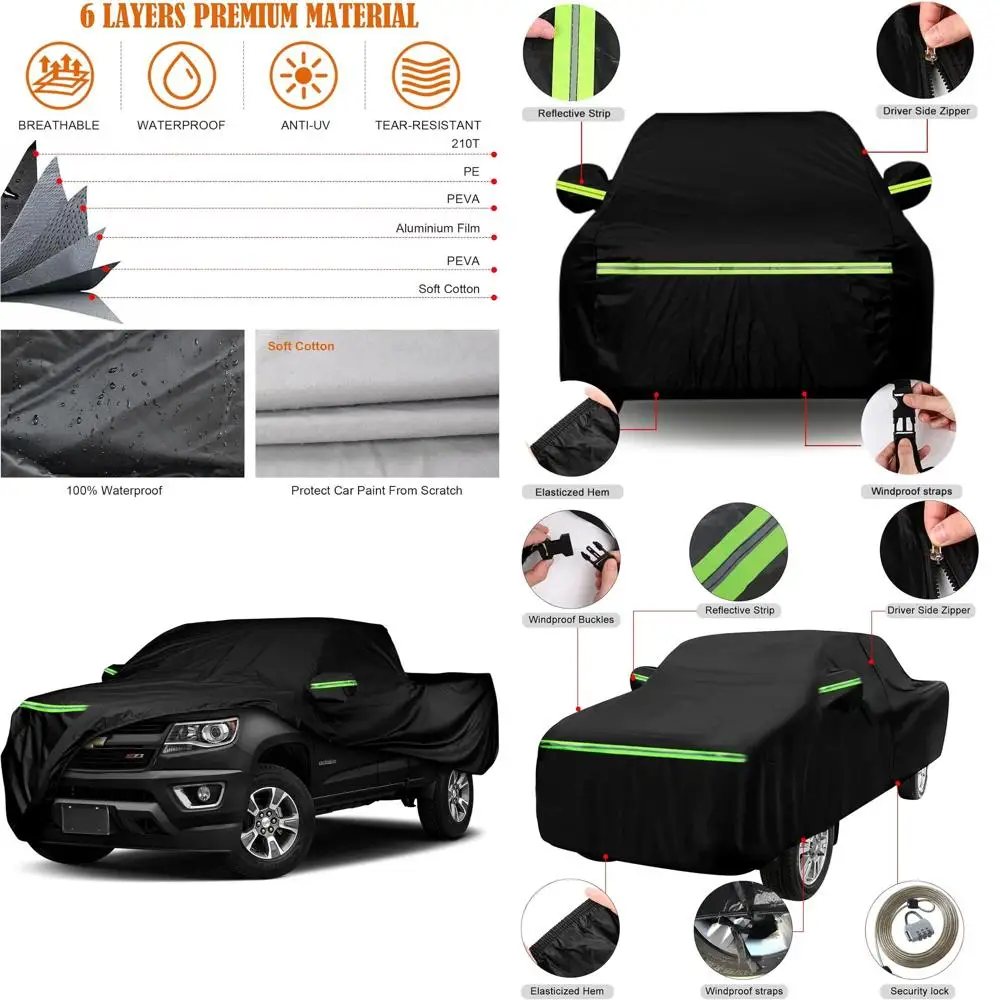 

Всепогодное покрытие для пикапа с кабиной 6 футов с дверцей на молнии для Toyota Tacoma/Ford Ranger 2005-2024 годов выпуска - защита от снега, дождя, пыли, града