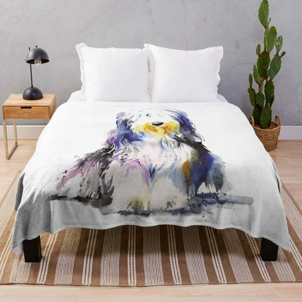 Macio barbudo Collie Throw cobertor, cobertores De Viagem, tinta para aguarela