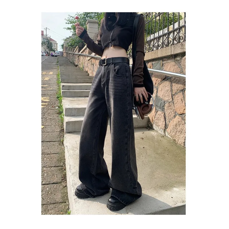 

2026 New Style Vintage Solid Color High-Waisted Wide-Leg Jeans Women Loose-Fit Leisure Trendy Women Straight-Leg Pants