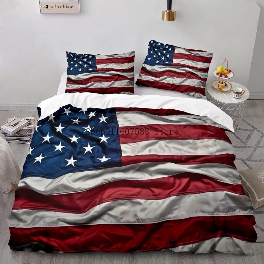 National Flag Duvet Cover Set King Size Creative American Flag Bedding Set for Teen Adults Microfiber Quilt Cover Retro Bed Sets