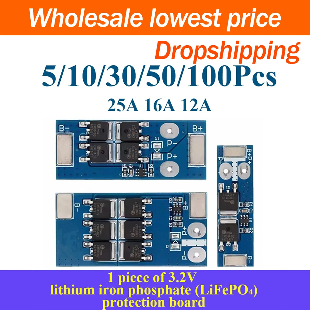 5-100Pcs 1 Series LiFePO4 Protection Board 3.2V 3.7V Single Cell Overcharge Over Discharge Short Circuit Protection 12A 16A 25A