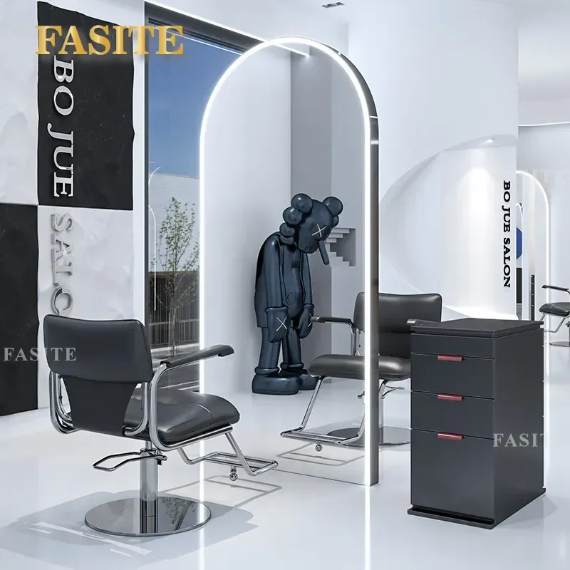 For Barber Shop Mirror Single Double Sided Hairdressing Table Special Floor To Ceiling Full Body With Lamp Stainless