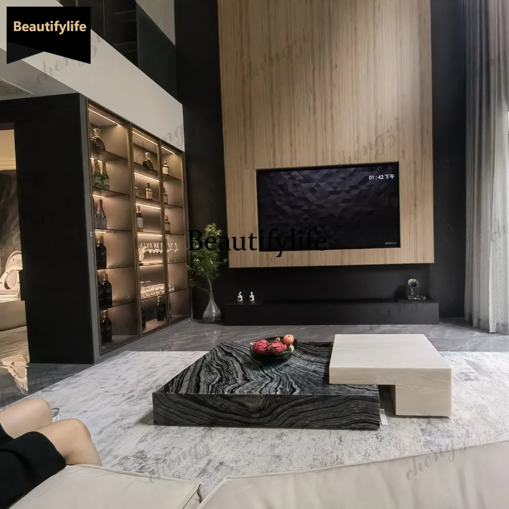 

CC Coffee table light luxury high-end living room home high-end art natural marble coffee table luxury stone