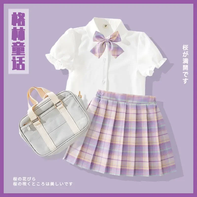2PCS Kids Baby Girl Clothes Set shorts Top+ Flowers JK Skirt Summer plaid Of Design Outfits For Child Girl 4-14Years 2