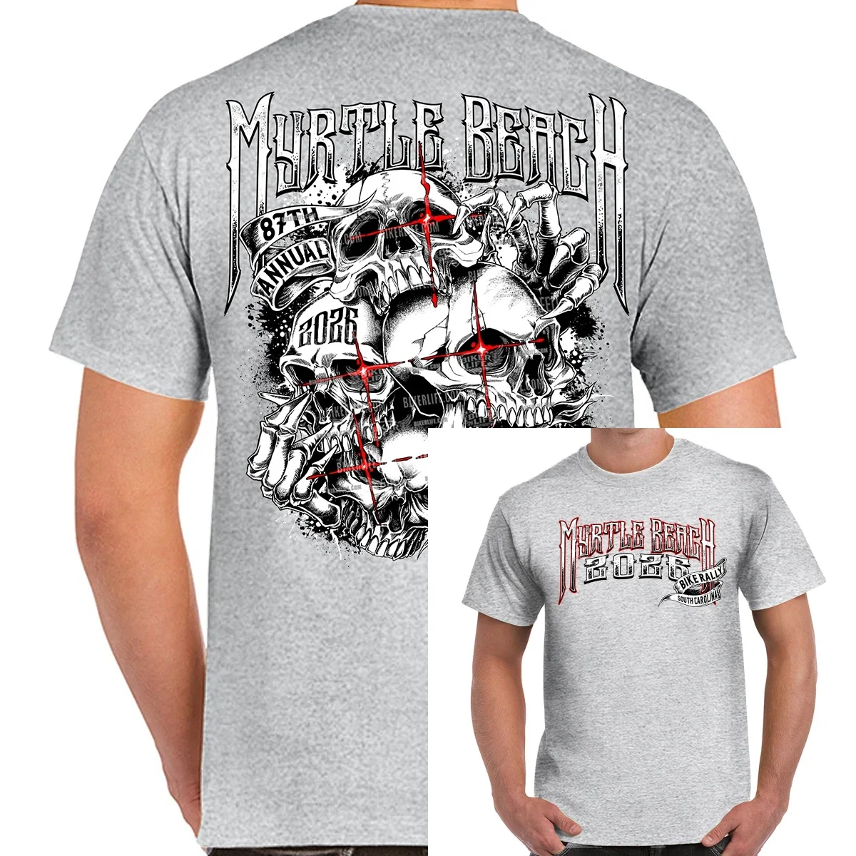 New T-Shirt 2026 Myrtle Beach Bike Rally Stacked Skulls Graphic Printing High-end Luxury Unisex Style Both of Men and Women