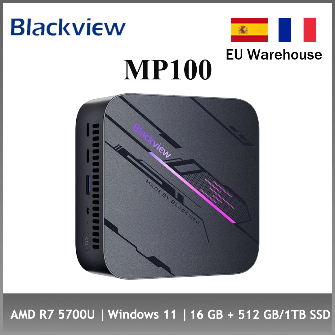 Blackview-Mini PC MP100 AMD R7 5700U, 8 cœurs, 16 Go/32 Go DDR4, 512 Go/1 To SSD