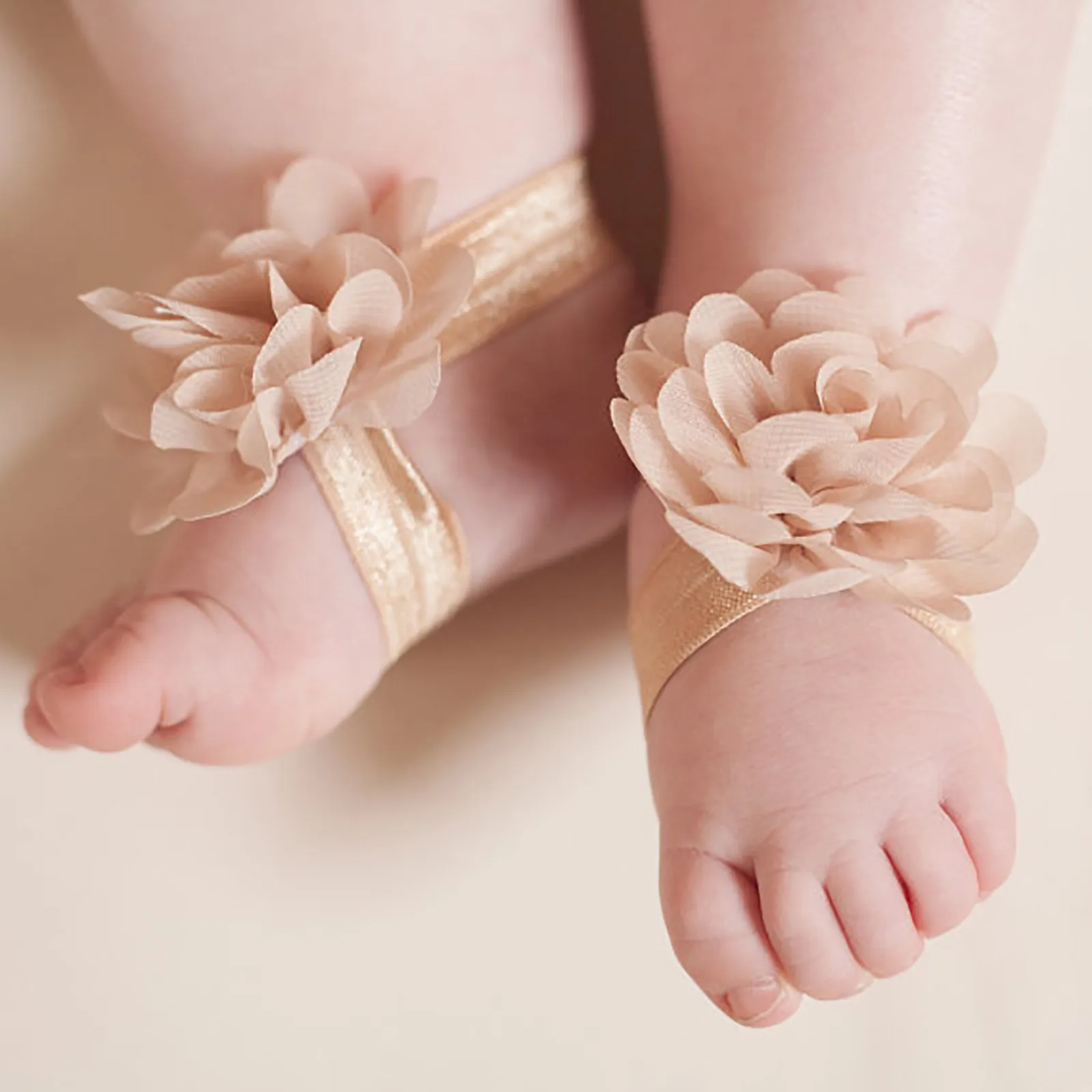 Cute Flower Chiffon Baby Sandals Soft Breathable Solid Color Strappy Barefoot Sandals Sandals Baby Girls Boys Children Shoes