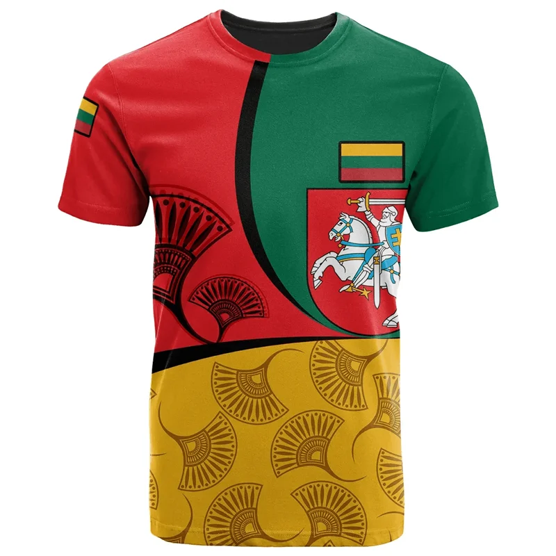 Lithuania National Emblem Flag Graphic 3d Print Boys Kids T Shirts 2024 Fashion Trend Men's Gym Tops Summer Short-sleeve T-shirt