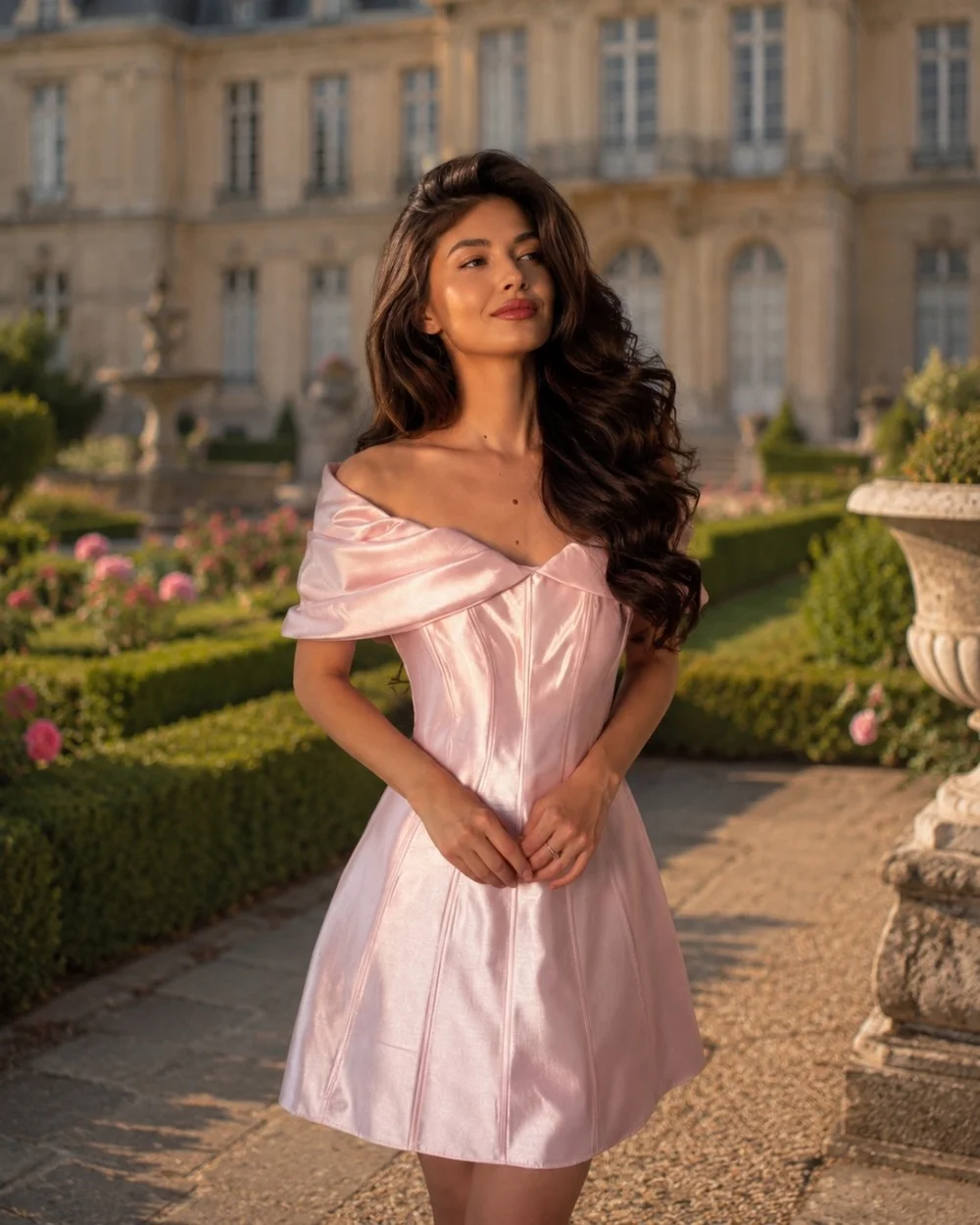 

Customized Simple High Quality Pink Pleat Ruched A-line Off-the-shoulder Short Dresses Evening Dresses For Birthday Party Sexy