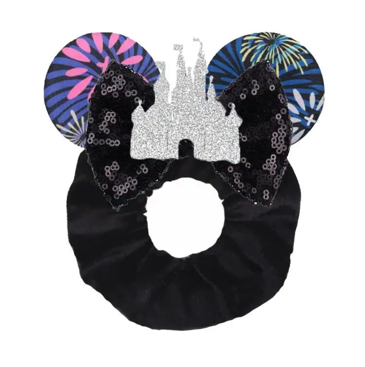 Bandeaux de cheveux en velours avec oreilles de Disney pour filles, chouchous, nœuds à paillettes, bandeau de sauna, femmes, enfants, fête, accessoires de bricolage