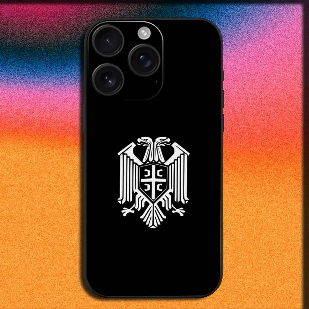 เคสโทรศัพท์ลายธงชาติเซอร์เบีย สำหรับ iPhone 17,16,15,14,13,12,Pro,Max,Plus,E,SE4,Air,Mini สีดำ