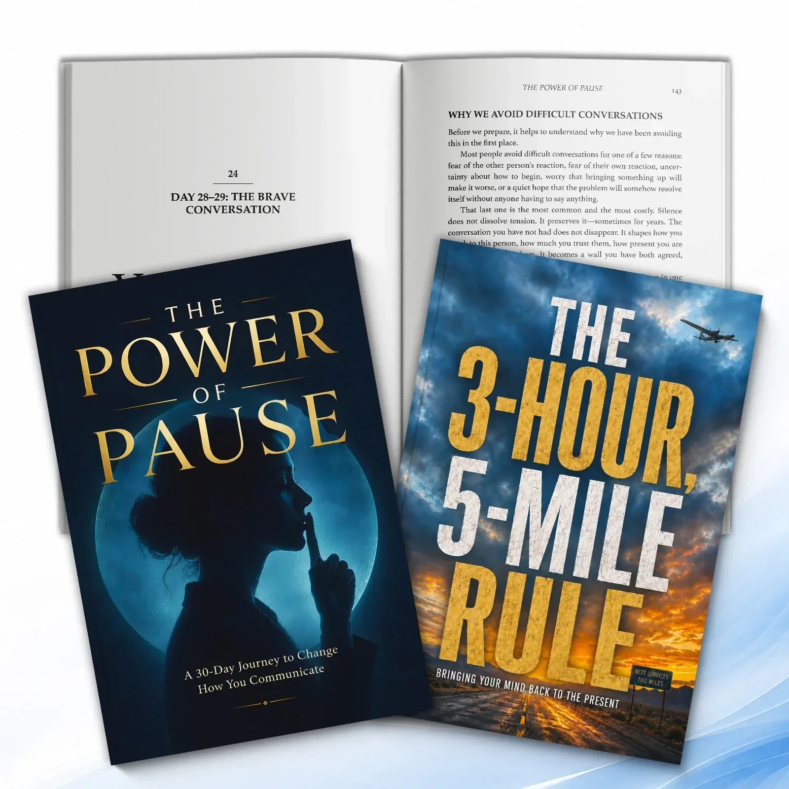 2-Book Personal Growth and Mindfulness Book Set for Adults, The 3-Hour 5-Mile Rule and The Power of Pause