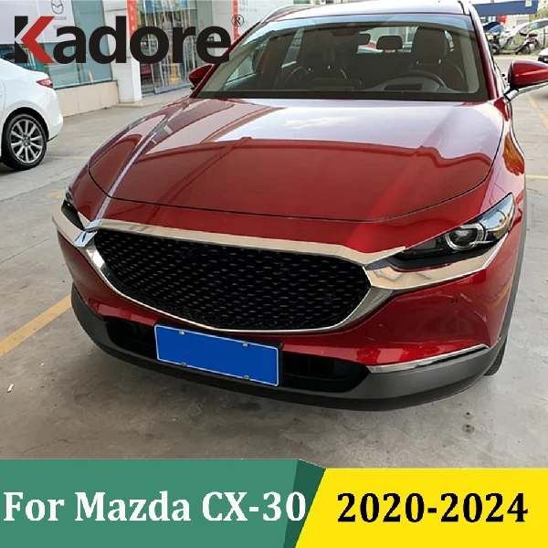 

Для Mazda CX-30 CX30 2020 2021 2022 2023 2024 хромированная передняя решетка двигателя, верхняя крышка капота, отделка, внешний Стайлинг автомобиля