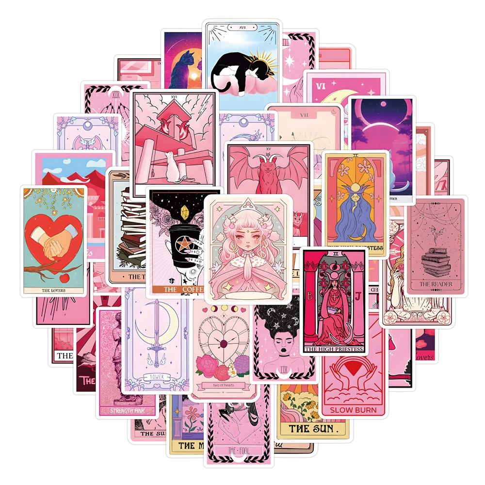 10/30/55/110PCS Cool Cartoon Tarot Card Pink Stickers DIY Bike Travel Luggage Guitar Laptop Waterproof Graffiti Cute Sticker