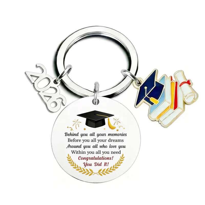 1 pièce Porte-clés en acier inoxydable pour la saison des diplômes 2026, pour camarades de classe et professeurs - Cadeau de remise de diplôme encourageant et motivant