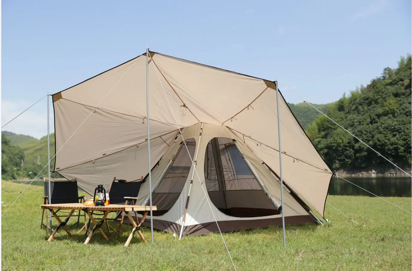 Outdoor Double-Layer Rainproof Indian Pyramid Tent with Quick-Opening Pointed-Top for Sun Protection Camping Everyday Use