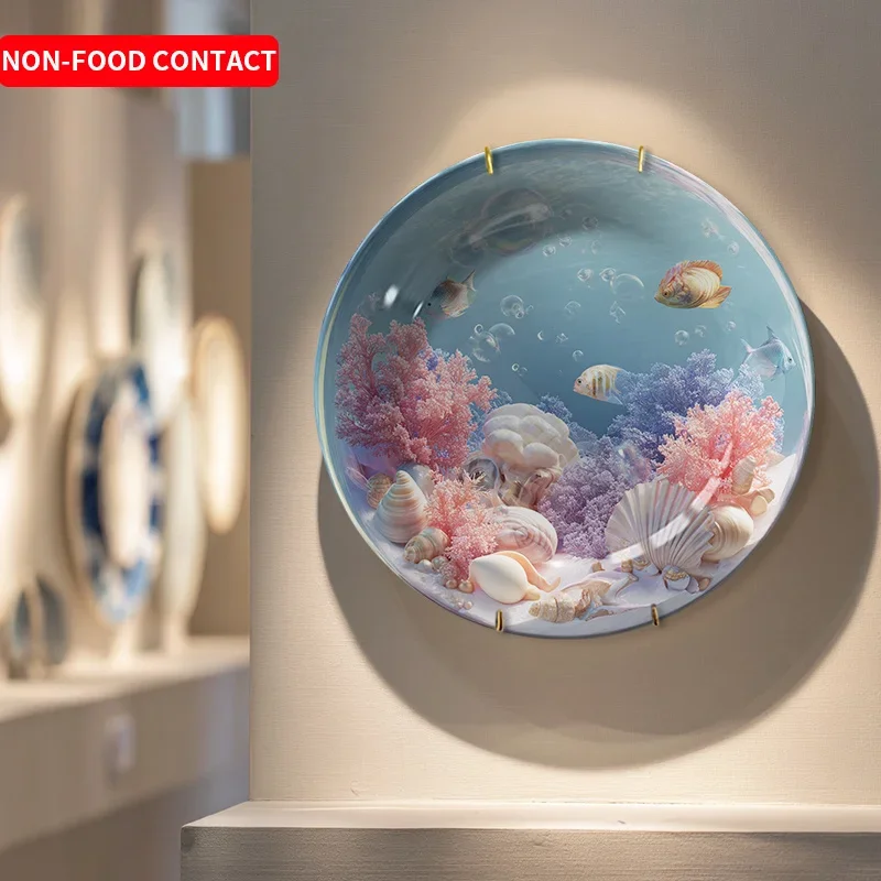 Ceramic Sea-Themed Aquarium Plate & Wall Decor - Marine Fish Tank with Shells & Coral Reef Design, Non-Food Contact for home,