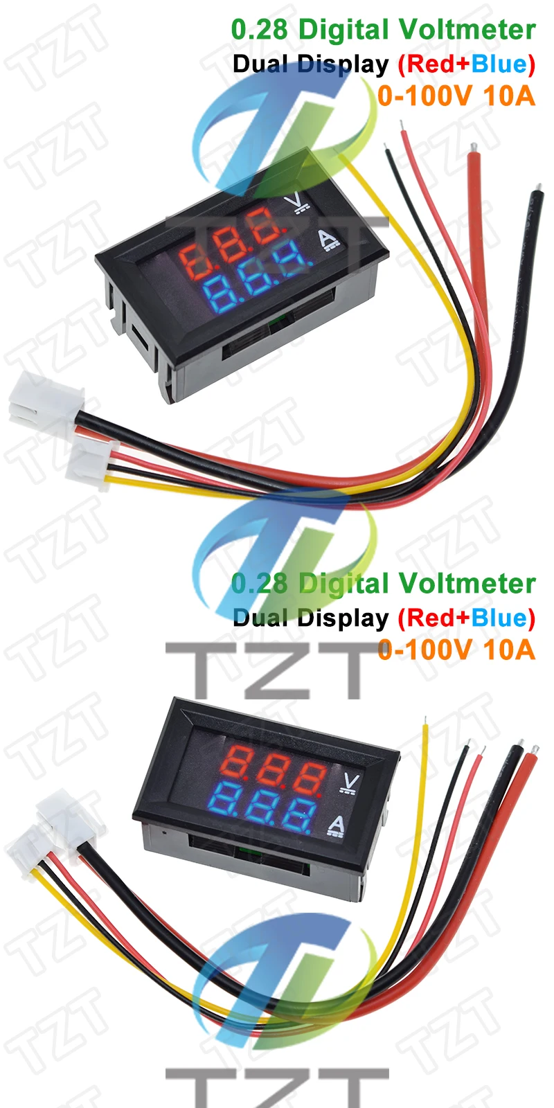 DC 0-100V 10A Digitales Voltmeter Amperemeter Doppel-Display Spannungsdetektor Strommessgerät Panel Ampere-Volt-Messgerät 0,28" Rot Blau LED – Detail 3