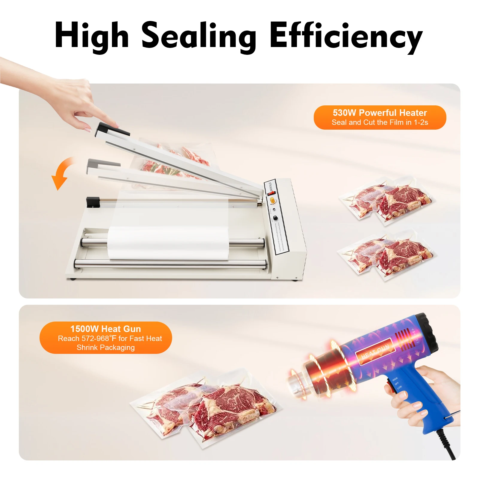 

530W Heat Sealer Machine Packaging Sealing Machine Sealing Machine with 1500W Heat Gun 110V