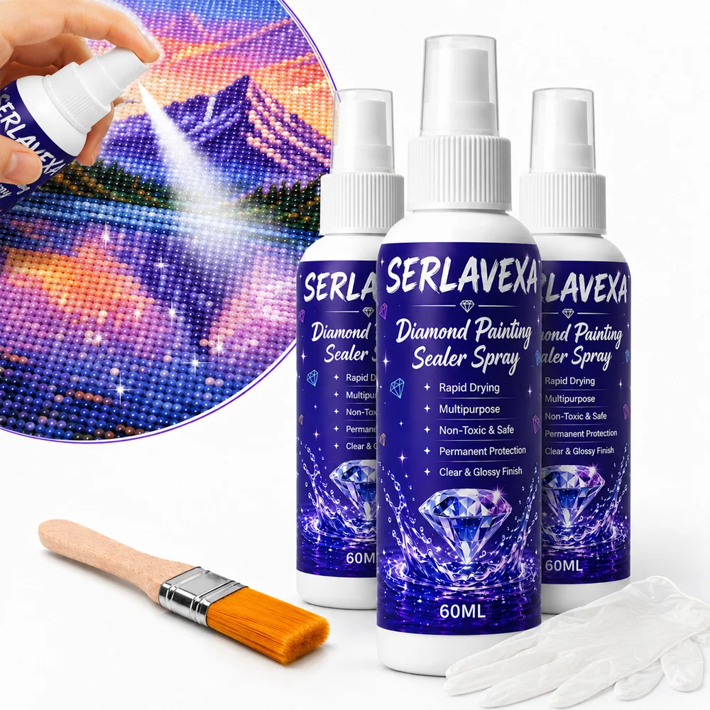 SERLAVEXA Diamantmalerei-Versiegelungsspray 60ml 3 Stück, Klarer Finish Bastelkleber-Spray für Kunstperlen, Schnelltrocknender Puzzle-Fixierer-Set