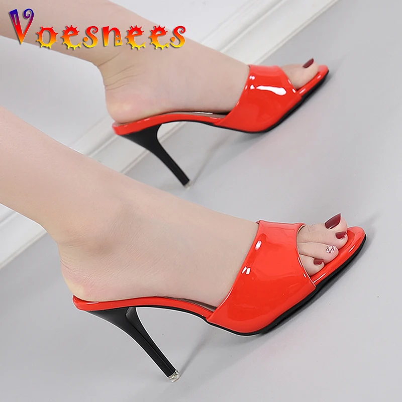 New 2022 Summer New PU Women Slippers Summer Pointed Toe High Heels Sexy Slides Ladies Party Sandals Pumps Shoes Platform Bottom