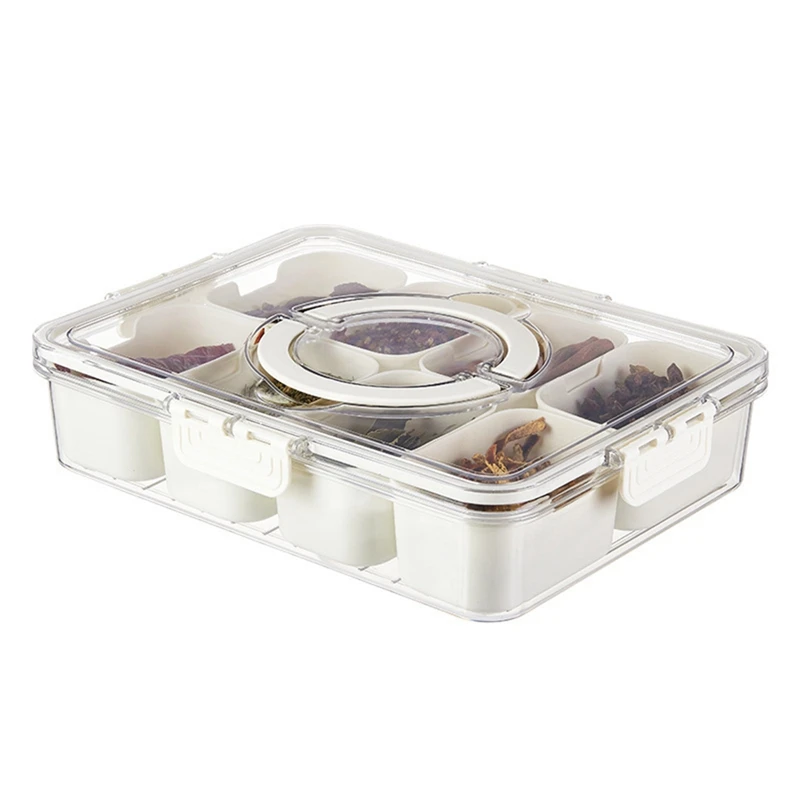 

Divided Serving Tray with Lid Handle Snackle Box Charcuterie Container for Portable Snack Platter Candy Fruits Organizer