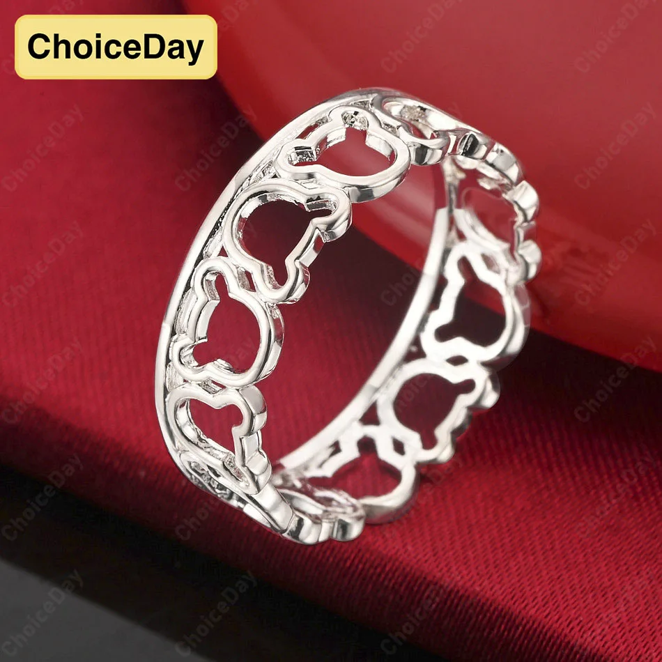 

ChoiceDay Fashion 925 Sterling Silver 7-10 Cute Bear Hollow Ring Women's Party Gift Accessory Jewelry
