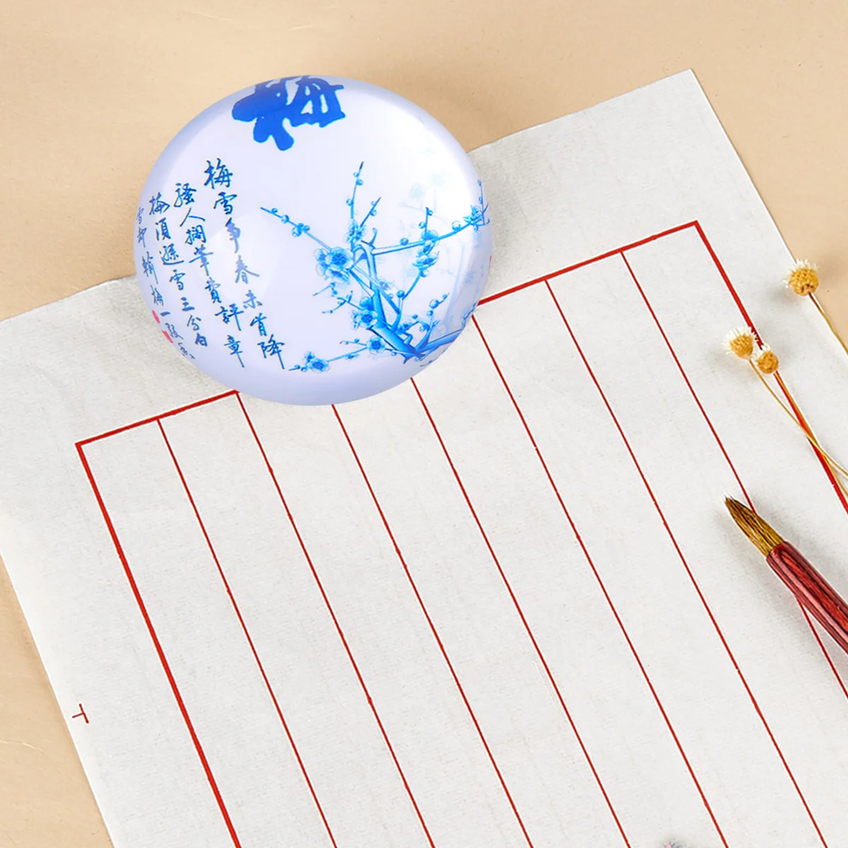 

60mm Crystal Glass Paperweight Natural Texture Elegant Design for Chinese Calligraphy Drawing Kanji Study Decor