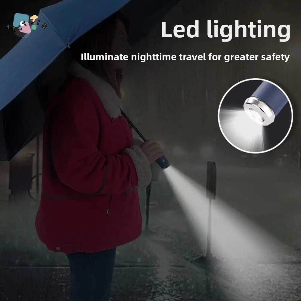 

10-Bone Frame LED Flashlight Umbrella Waterproof Three Fold Rotating Umbrella Windproof Design UV Protection Folding Umbrella