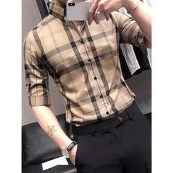 2023 Spring And Summer New Men's Shirt Half Sleeve Khaki Business Casual Stripe Design Shirts camisas shirt men