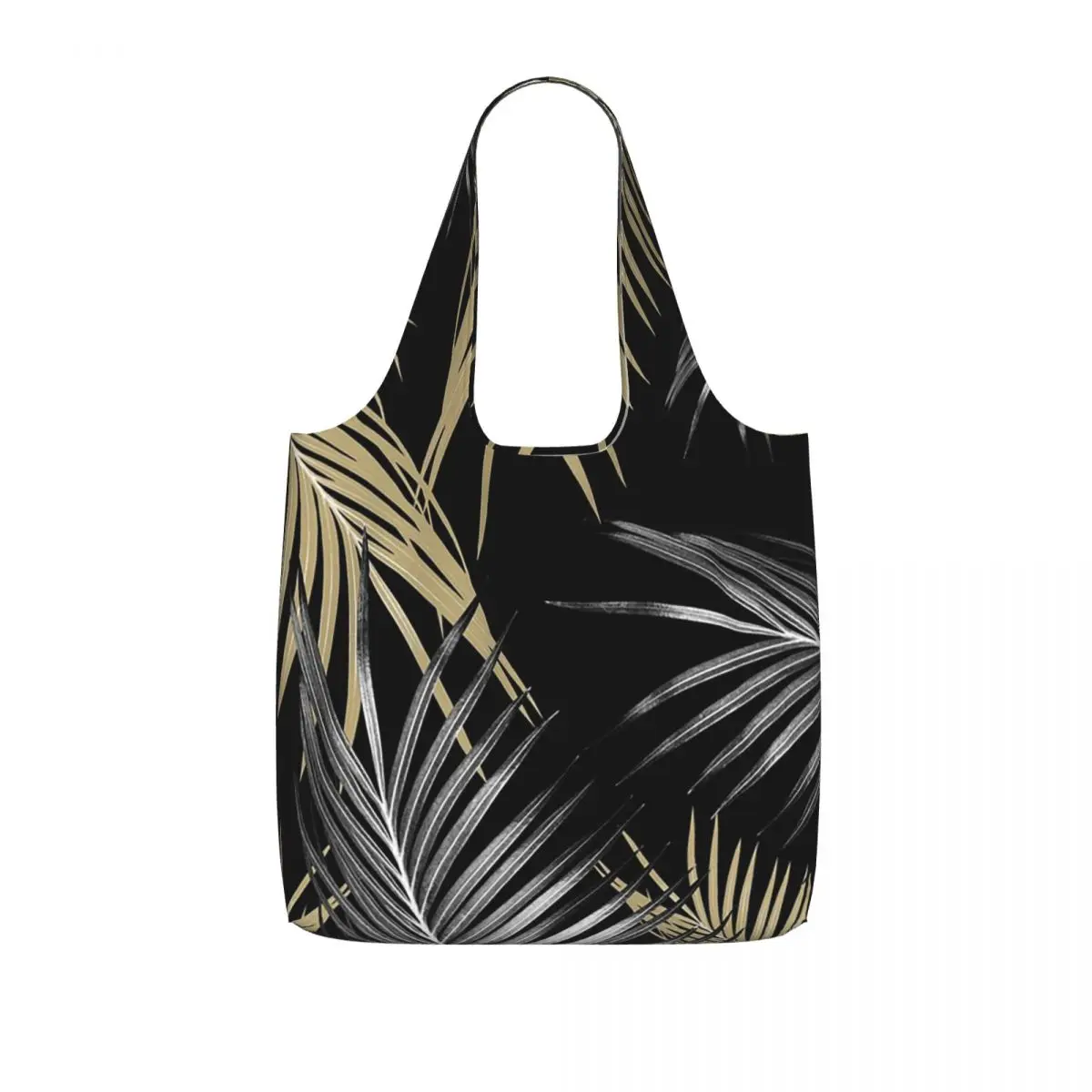 Gold Gray Palm Leaves Dream Shopping Tote Bag Canvas Large Capacity Shoulder Bags Shopper Grocery Handbag for Women