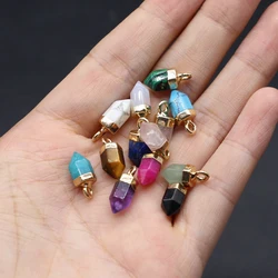 Natural Stone Pendants Gold Plated Hexagonal Column Quartz for Jewelry Making Diy Women Reiki Healing Necklaces Accessories