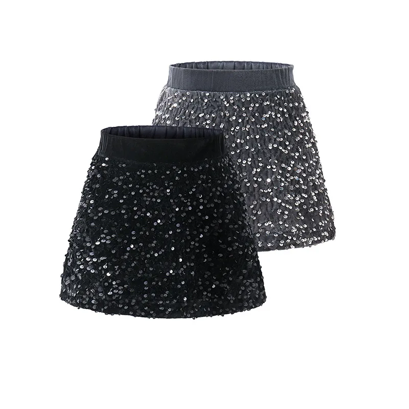 Kids Girls Sequin Skirts 2026 New Arrival Children Casual Package Hip Skirt Black Red Silver Velvet Skirts Autumn Winter Clothes