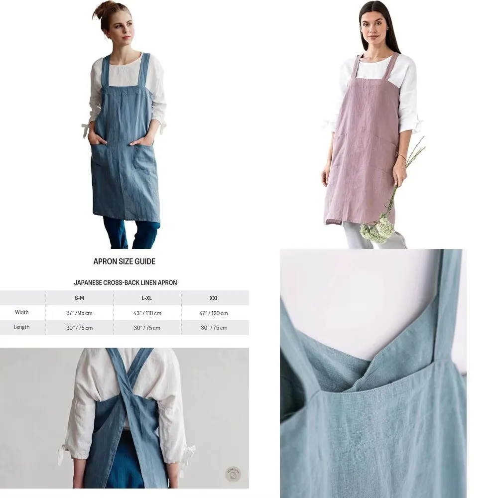 

MagicLinen 100% Linen Apron - Japanese Cross Back Apron with Pockets for Women and Men - Pinafore Style