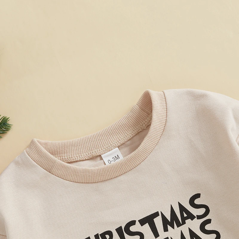 Baby Christmas Sweatshirt Romper Monster Letter Print Long Sleeve Round Neck Winter Jumpsuits