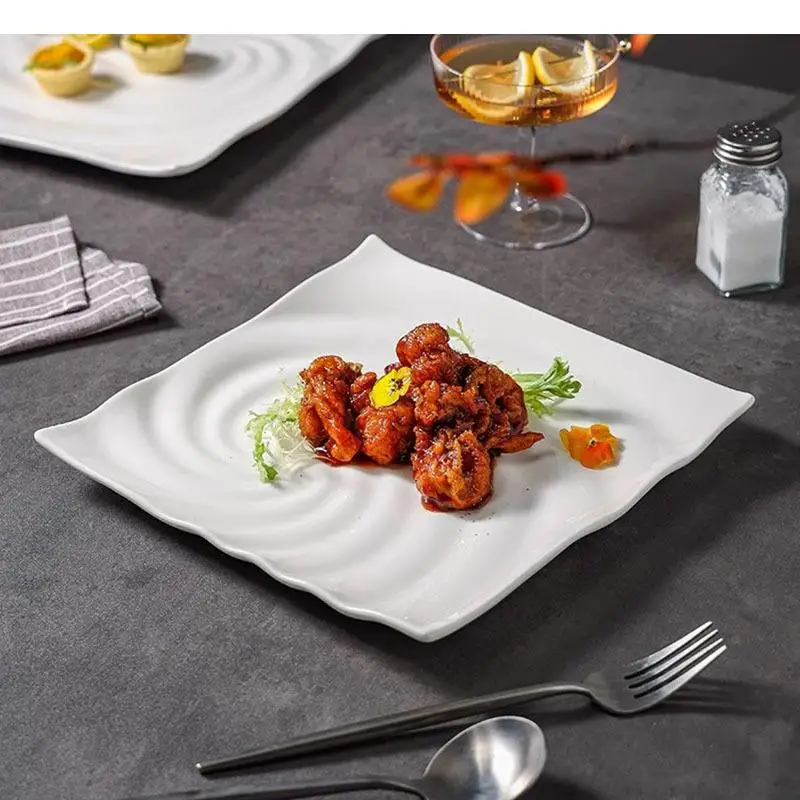 

Threaded Ceramic Square Plate Dessert Dish Pasta Sushi Restaurant Molecular Cooking Specialty Tableware