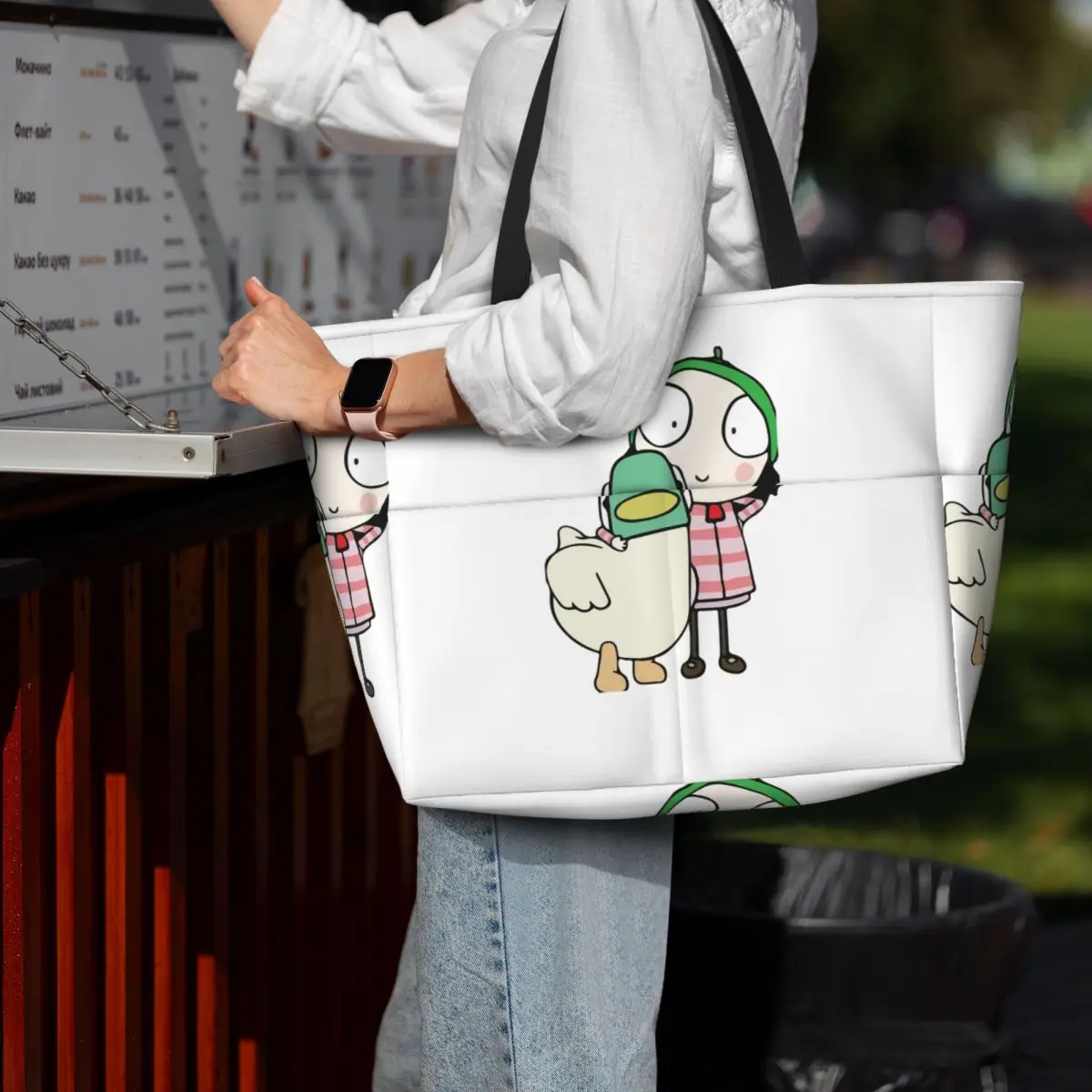 Sarah And Duck Having Fun Beach Tote Bag Sport Gym Yoga Duffle Large Tote Bag Women Travel Bag Fitness bag