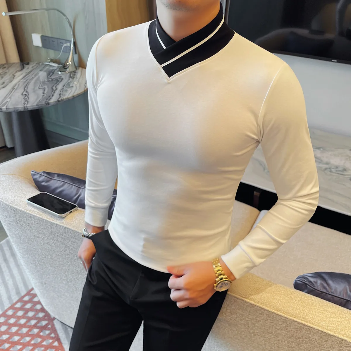 

Elastic T Shirt Man Clothing 2025 Autumn Winter New Long Sleeve Men's T-Shirts Slim Fit Casual Soft and Comfortable Tops Tees