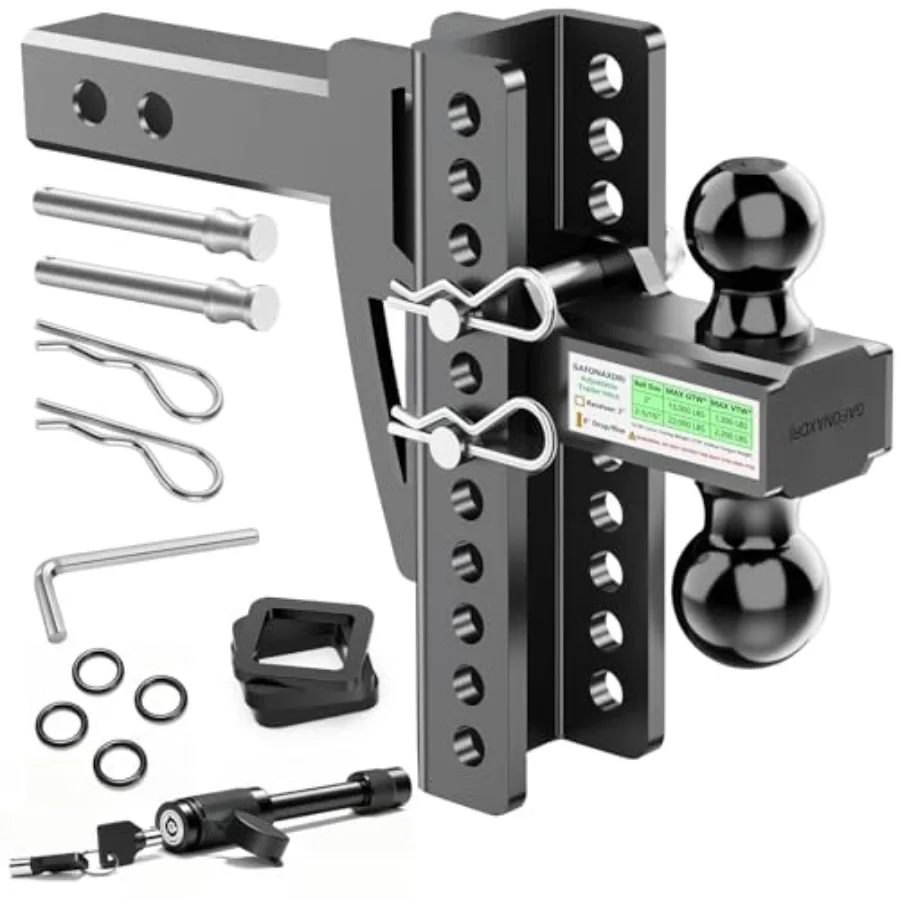 

Регулируемое прицепное устройство для 2-дюймового приемника с двойным шаровым соединением 2''/2-5/16'' с максимальной нагрузкой 22 000 фунтов, вылет 8 дюймов, из высококачественной марганцевой стали