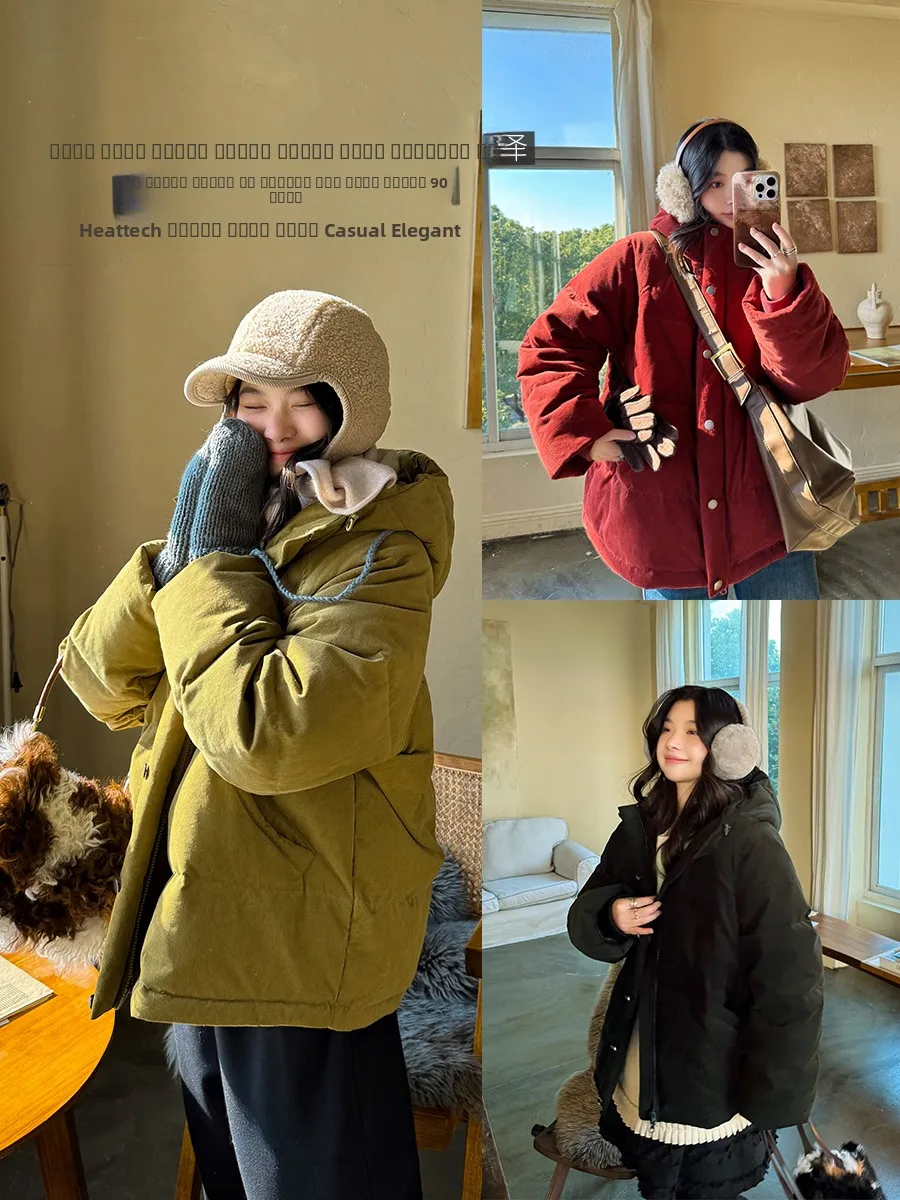 

Thi Corduroy down Jaet 90 White Goose Feather Hooded Casual Warm Coat Women Winter Ann Forest Long Sve Regular Fit