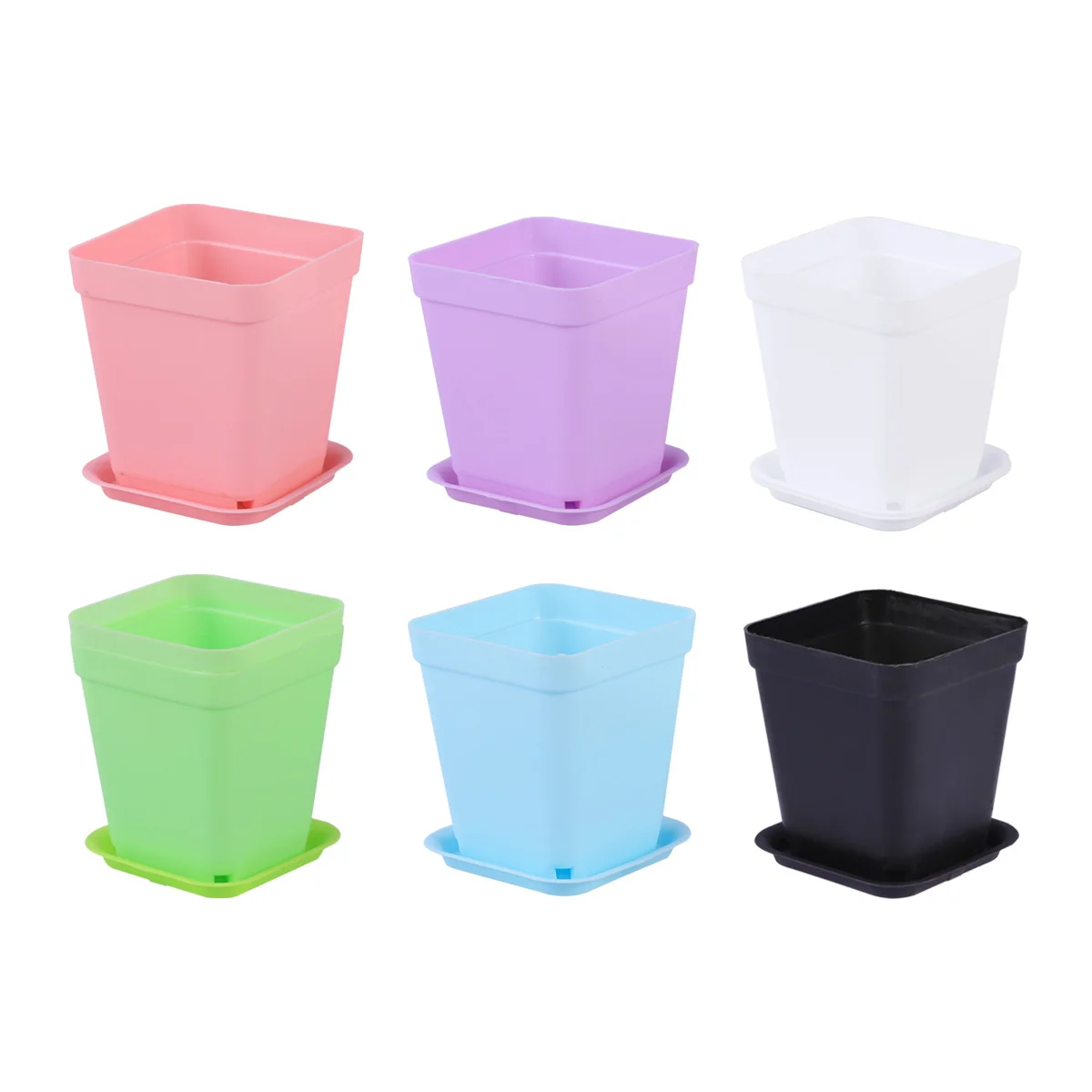 6pcs Thicken Flower Pots Square Pot Trays Plastic Pots Creative Small Square Pots for Succulent Plants(each 3 of Small Pink Squa