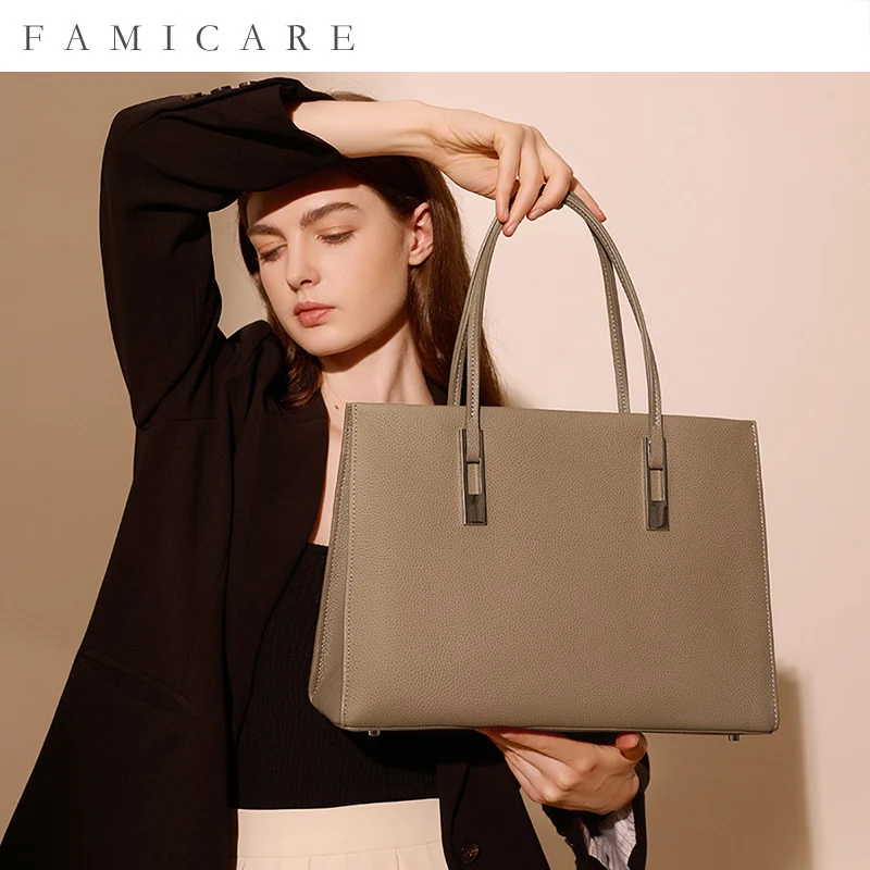 

New Women Luxury Genuine Leather Commuter Laptop Bag Ladies Minimalist Computer Shoulder Bag Female Large Capacity Totes Handbag