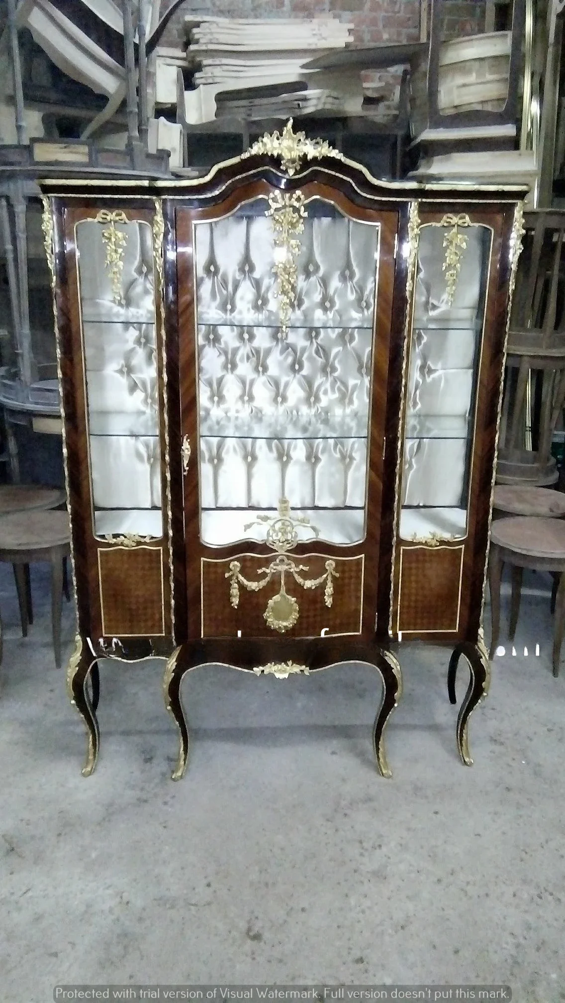 Exportador venda quente antigo vitrine de vidro francês vitrine de vidro armário de reprodução antigo