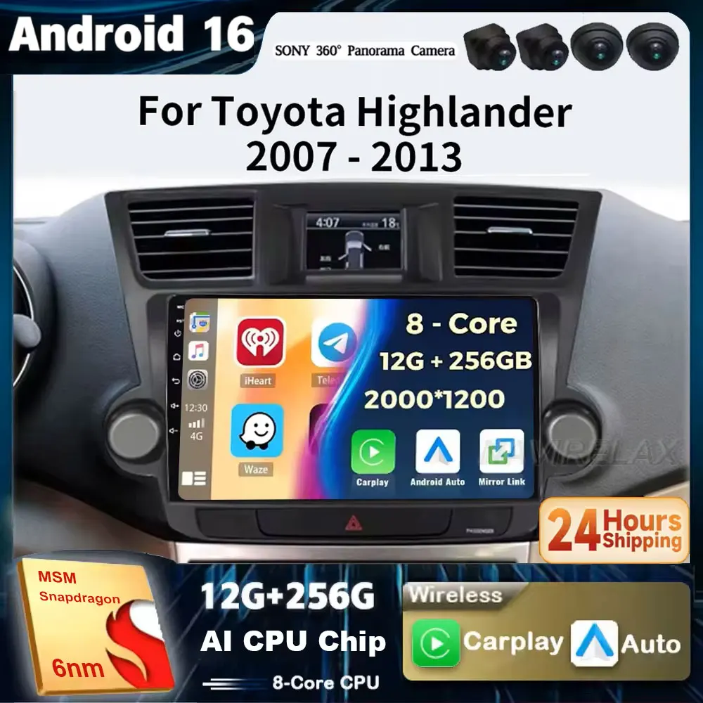 10 Radio For Toyota Highlander Kluger 2008 - 2014 2 Din Android 16 Car Radio Multimedia Video Player GPS Navigation 4G Carplay