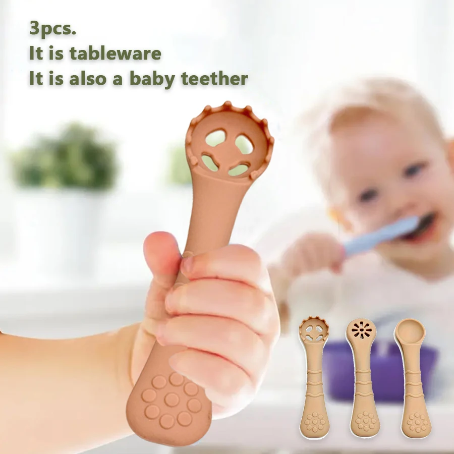 

Силиконовая ложка для детского питания, удобная для захвата, посуда для обучения малышей старше 6 месяцев, рождественский подарок