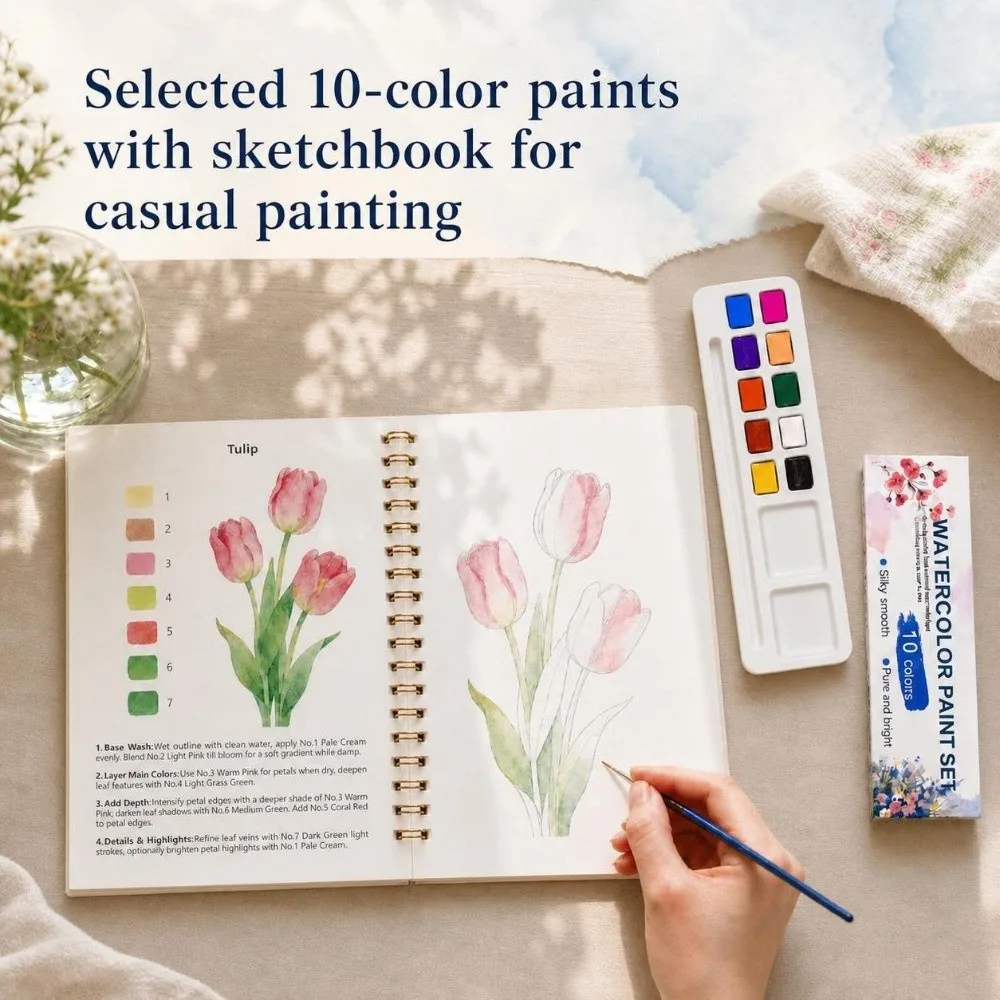 200GSM Watercolor Workbook Spiral-Bound Thickened Watercolor Painting Book Flower Scenery Animal Multiple Styles