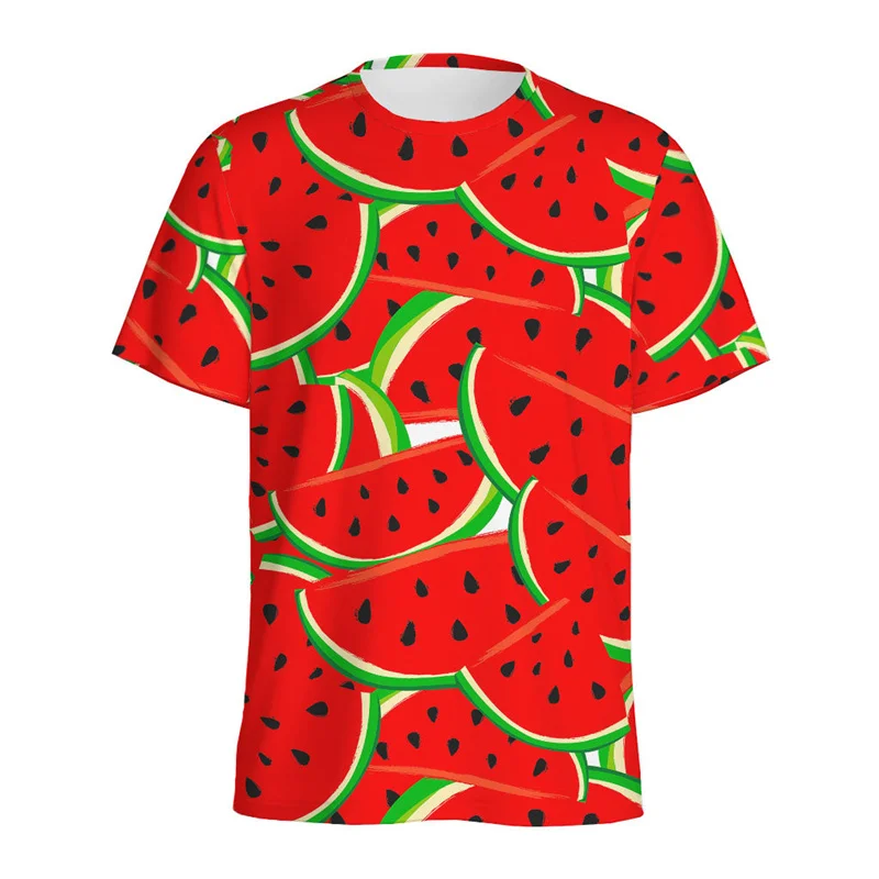 Tropical Watermelon Pattern T-shirt For Men Crew Neck Short-sleeved T Shirt Women Children Summer 3D Printed Fruits Tee Shirts