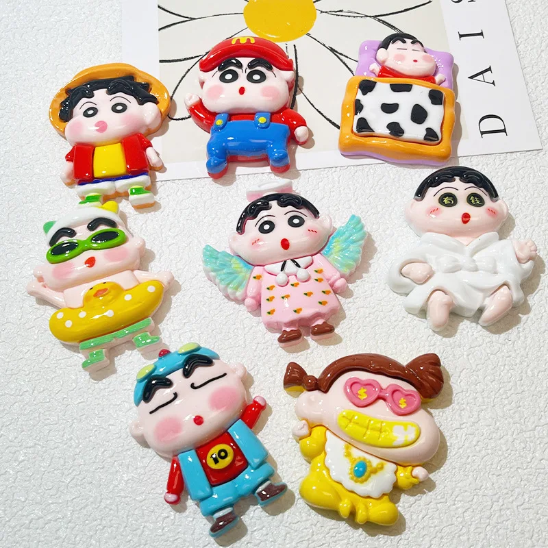 8Pcs Cartoon Crayon Shin Chan Figure Cute Flat Back Resin Cabochon For Hair Bows DIY Crafts Accessories Personality Phone Decor