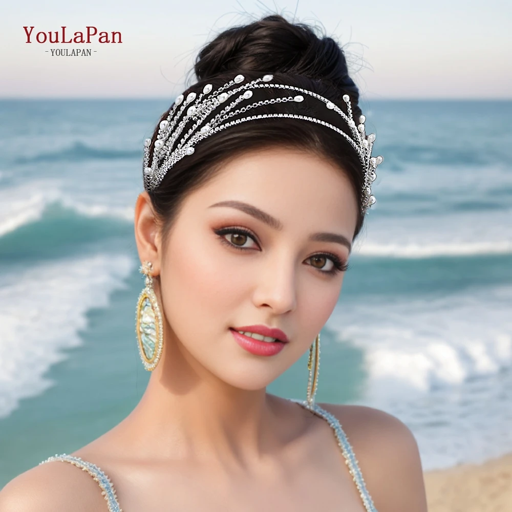 

YouLaPan Luxury Bridal Wedding Rhinestone Hair Accessories Bridesmaid Crystal Hair Piece Handmade Beaded Bride Head Band HP605